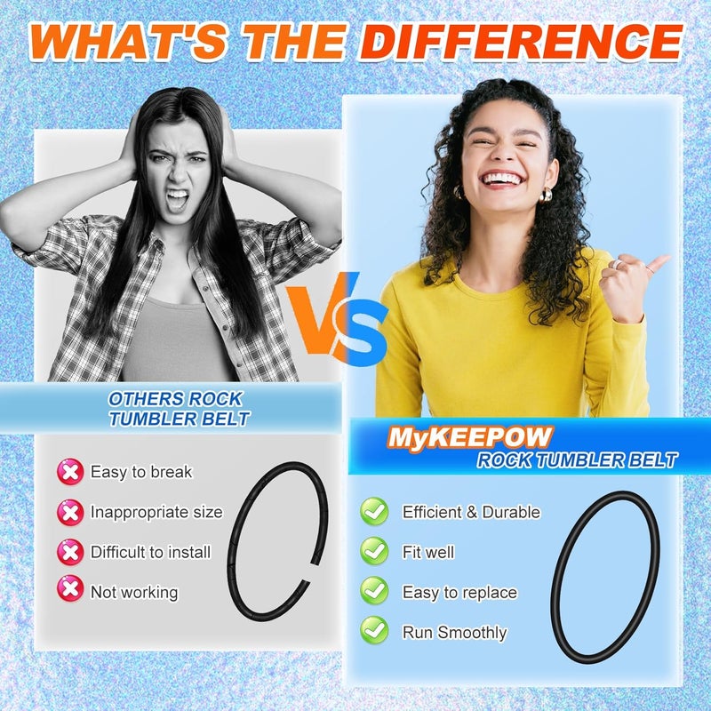 KEEPOW Rock Tumbler Belts Compatible with KomeStone Rock Tumbler Model K1 & K1 Pro & K3, 9 Pack (Not fit for K2 Elite Rock Tumbler) - Image 5